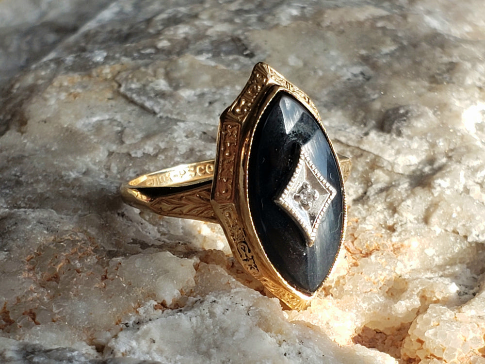 Onyx and Diamond Ring / Onyx Pinky Ring