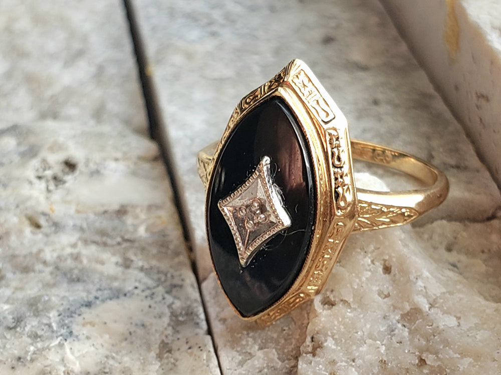 Onyx and Diamond Ring / Onyx Pinky Ring
