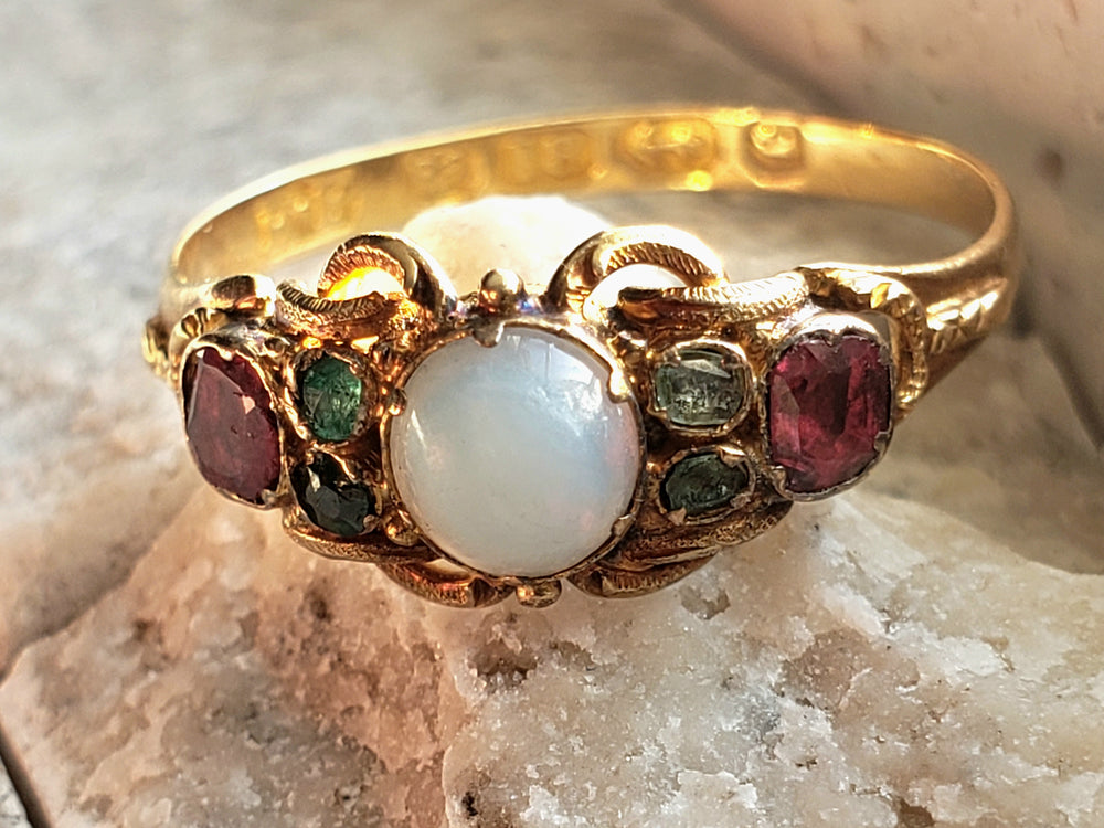 Victorian Opal, Emerald and Ruby Ring