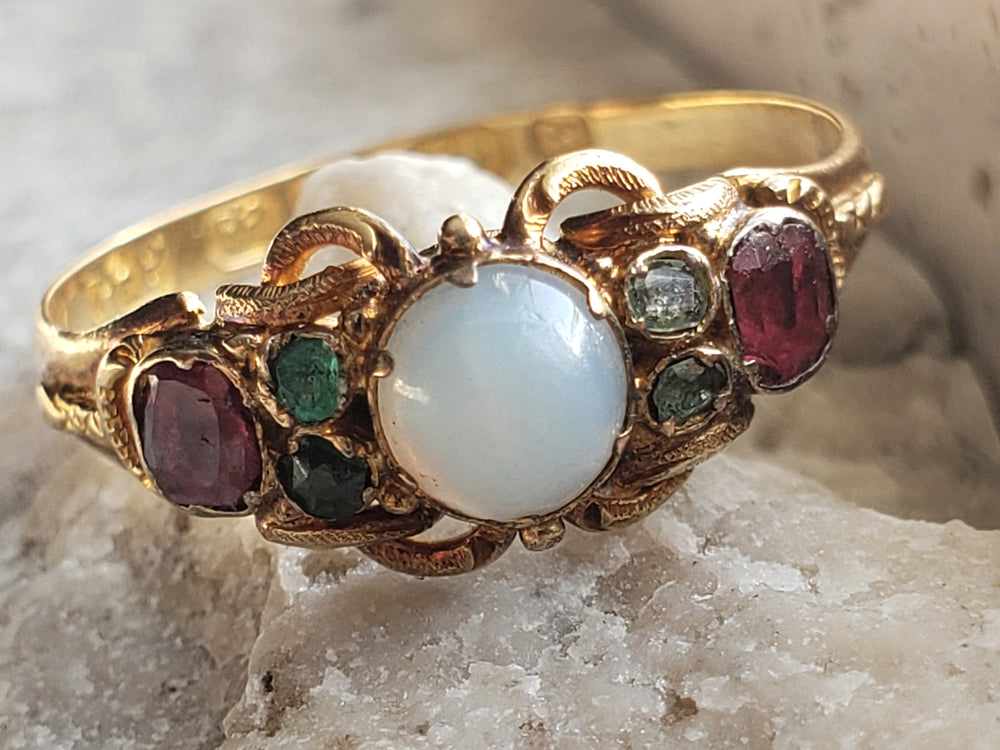 Victorian Opal, Emerald and Ruby Ring