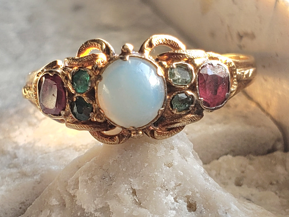 Victorian Opal, Emerald and Ruby Ring