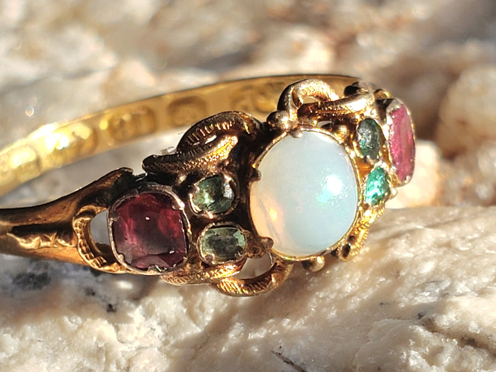 Victorian Opal, Emerald and Ruby Ring