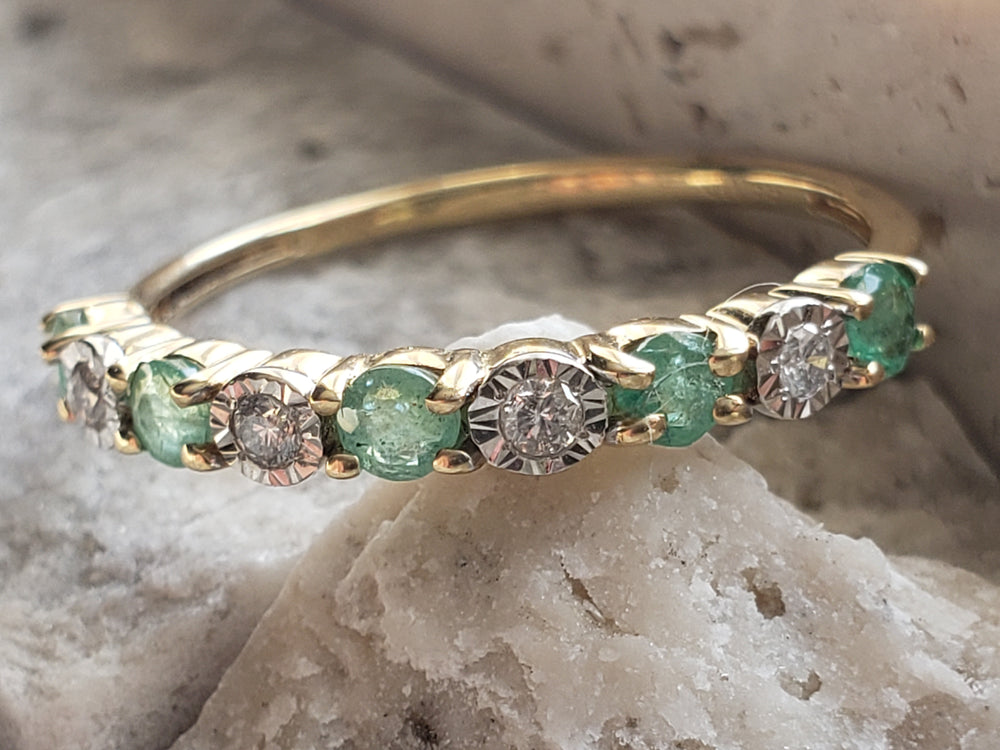 Emerald and Diamond Band / May Birthstone / Anniversary Band