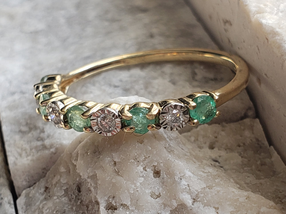 Emerald and Diamond Band / May Birthstone / Anniversary Band