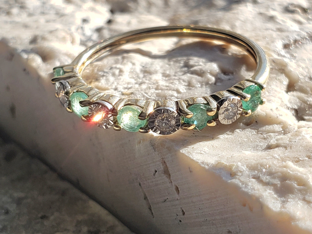 Emerald and Diamond Band / May Birthstone / Anniversary Band