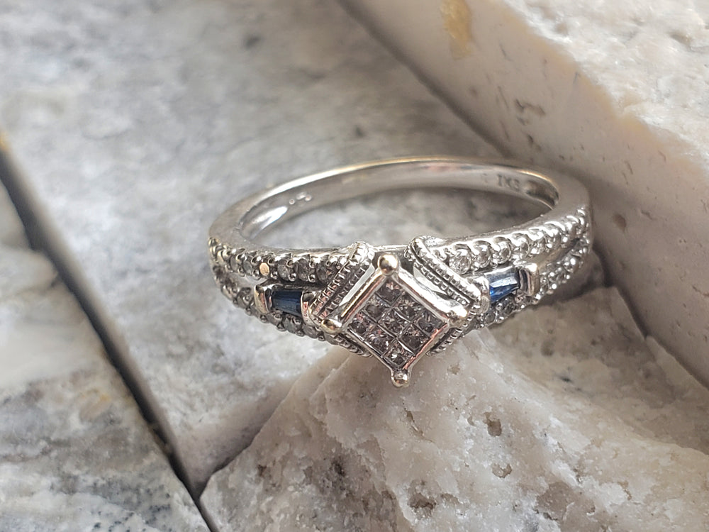 Illusion Set Diamond Engagement Ring / Sapphire and Diamond Ring