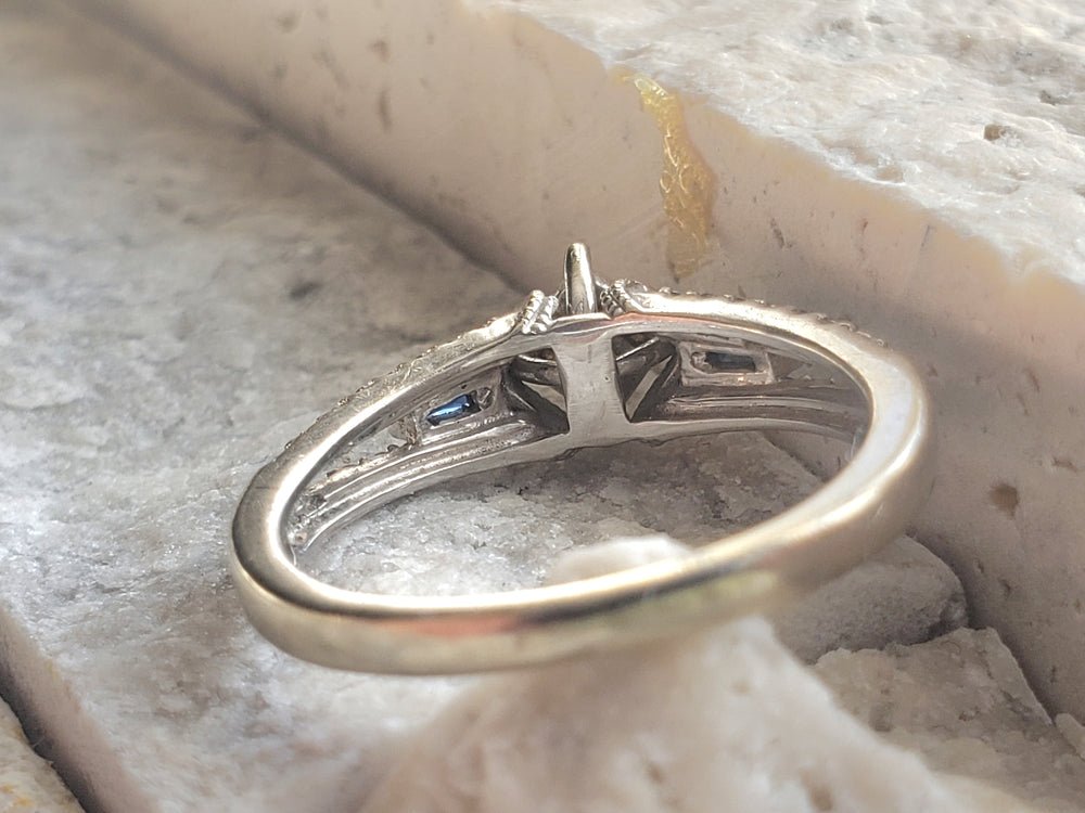 Illusion Set Diamond Engagement Ring / Sapphire and Diamond Ring