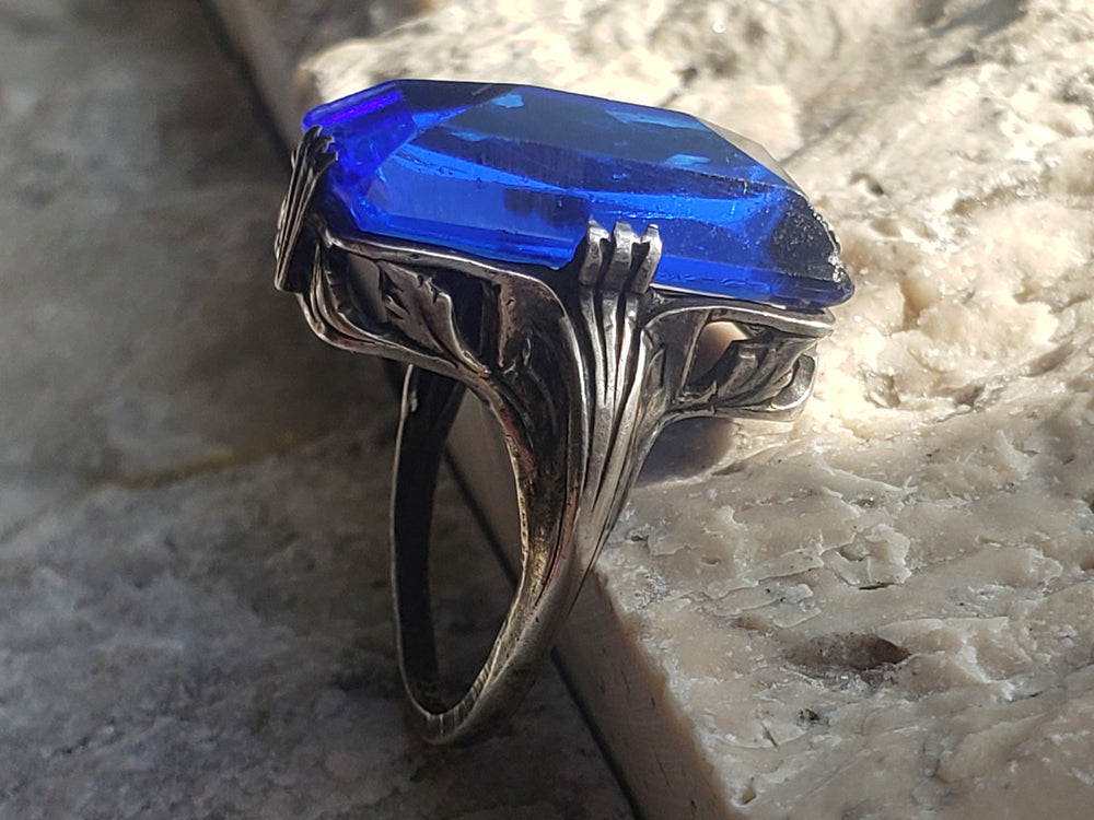 Art Nouveau Sterling Silver Ring / Statement Cocktail Ring