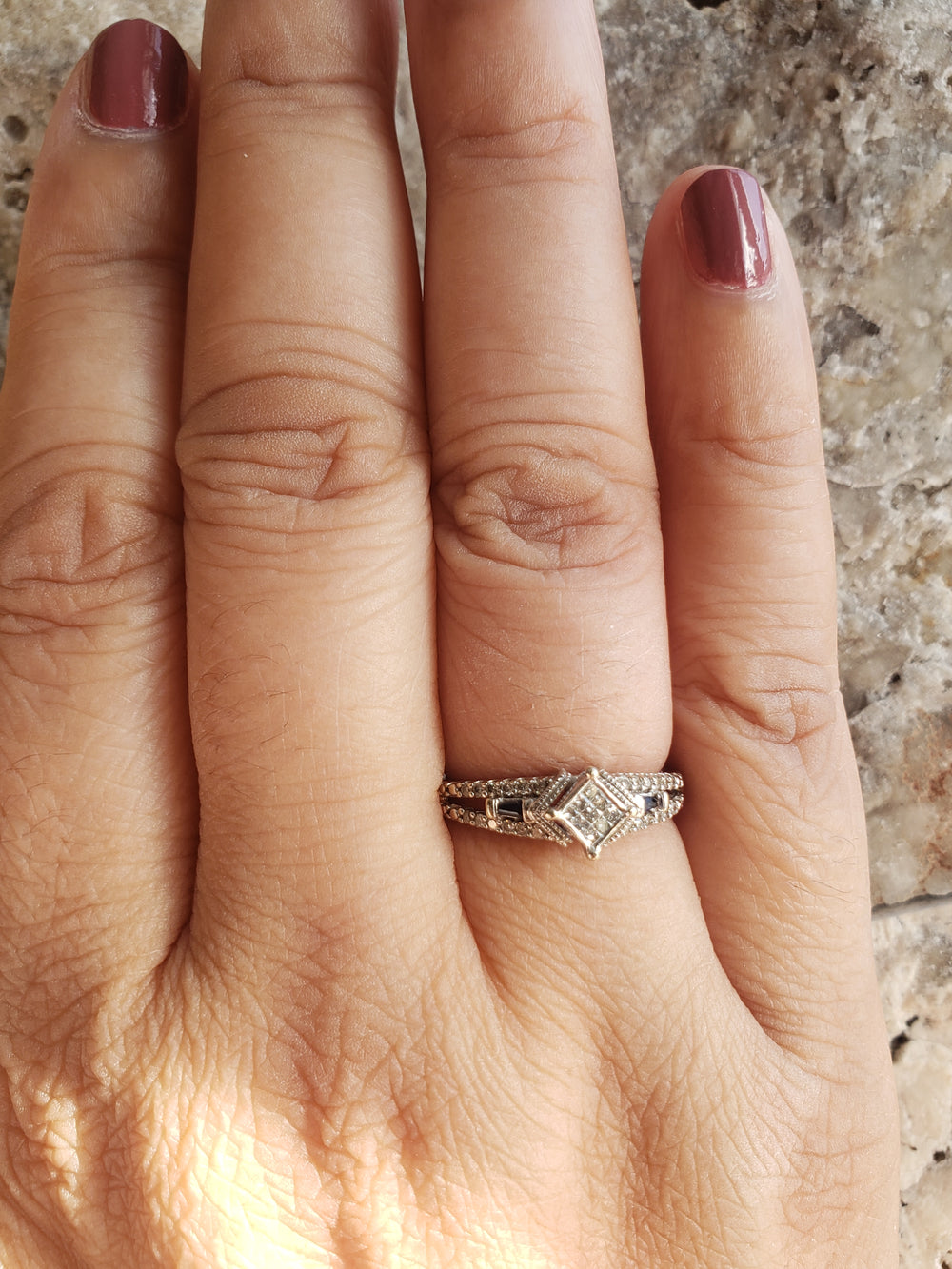 Illusion Set Diamond Engagement Ring / Sapphire and Diamond Ring