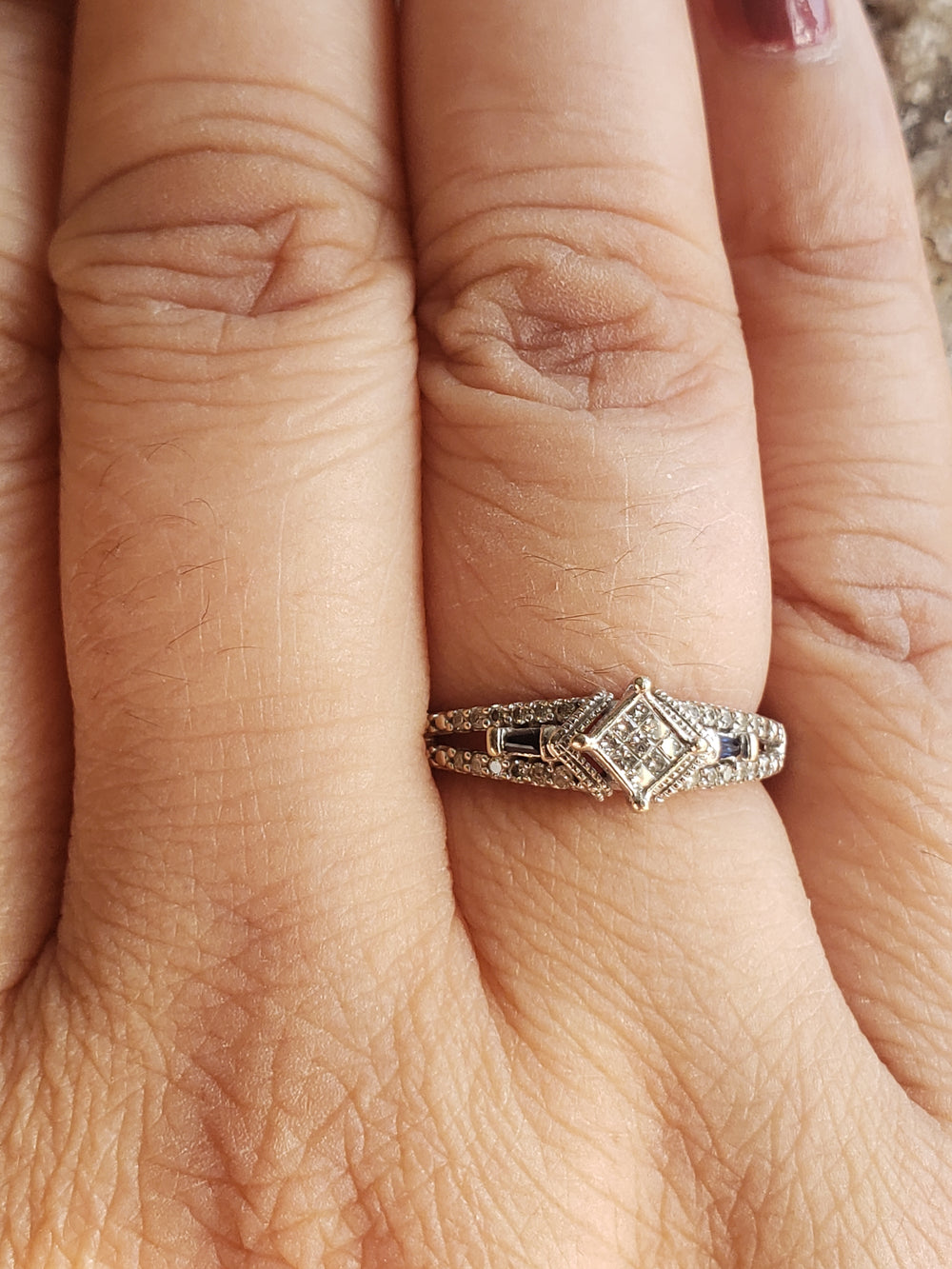 Illusion Set Diamond Engagement Ring / Sapphire and Diamond Ring