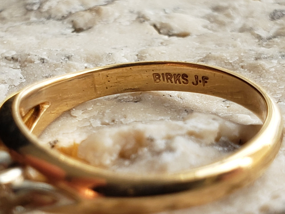 Birks Emerald Ring / May Birthstone Ring / Emerald and Diamond Three Stone Ring