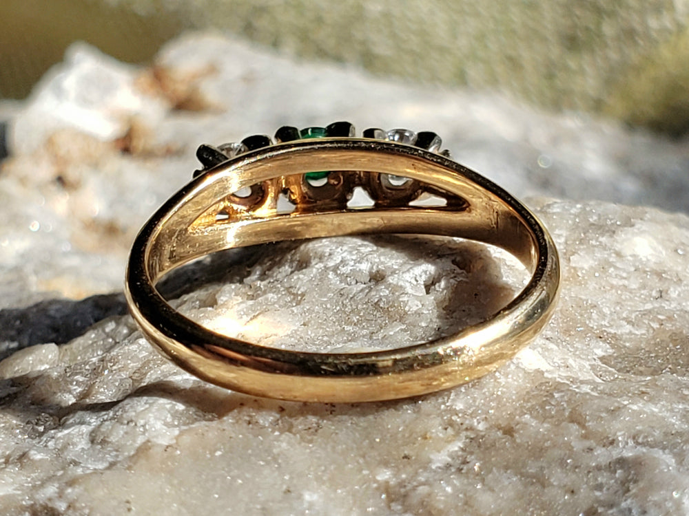 Birks Emerald Ring / May Birthstone Ring / Emerald and Diamond Three Stone Ring