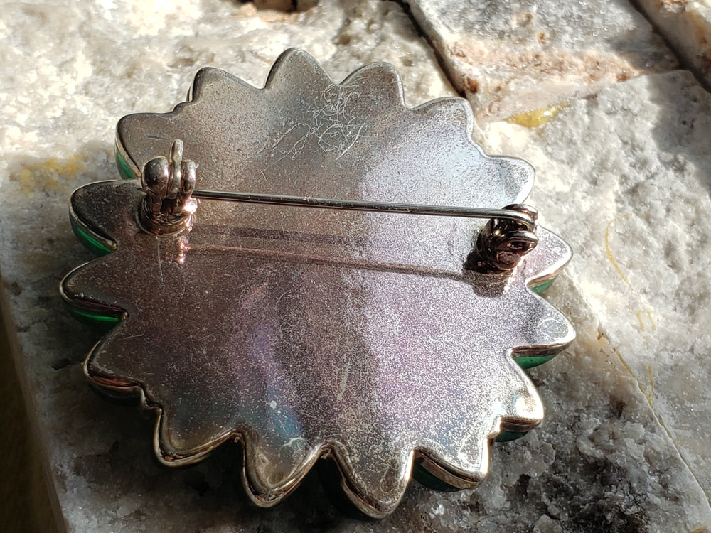 1960s Retro vintage green molded glass flower brooch