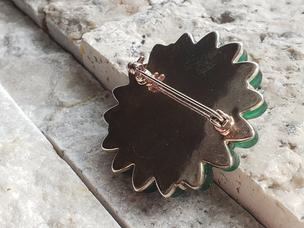 1960s Retro vintage green molded glass flower brooch