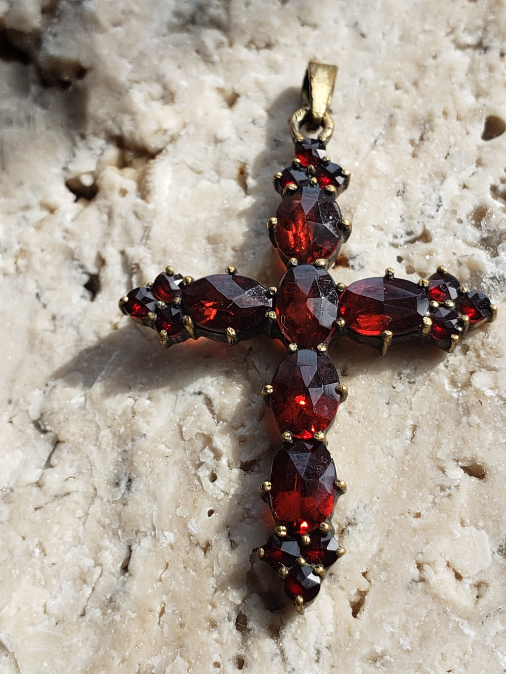 Garnet Cross Necklaces / Bohemian Garnet Cross /Vermeil Rosecut Garnet Cross