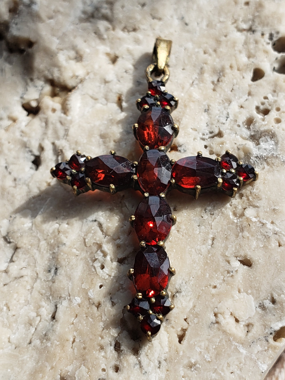 Garnet Cross Necklaces / Bohemian Garnet Cross /Vermeil Rosecut Garnet Cross