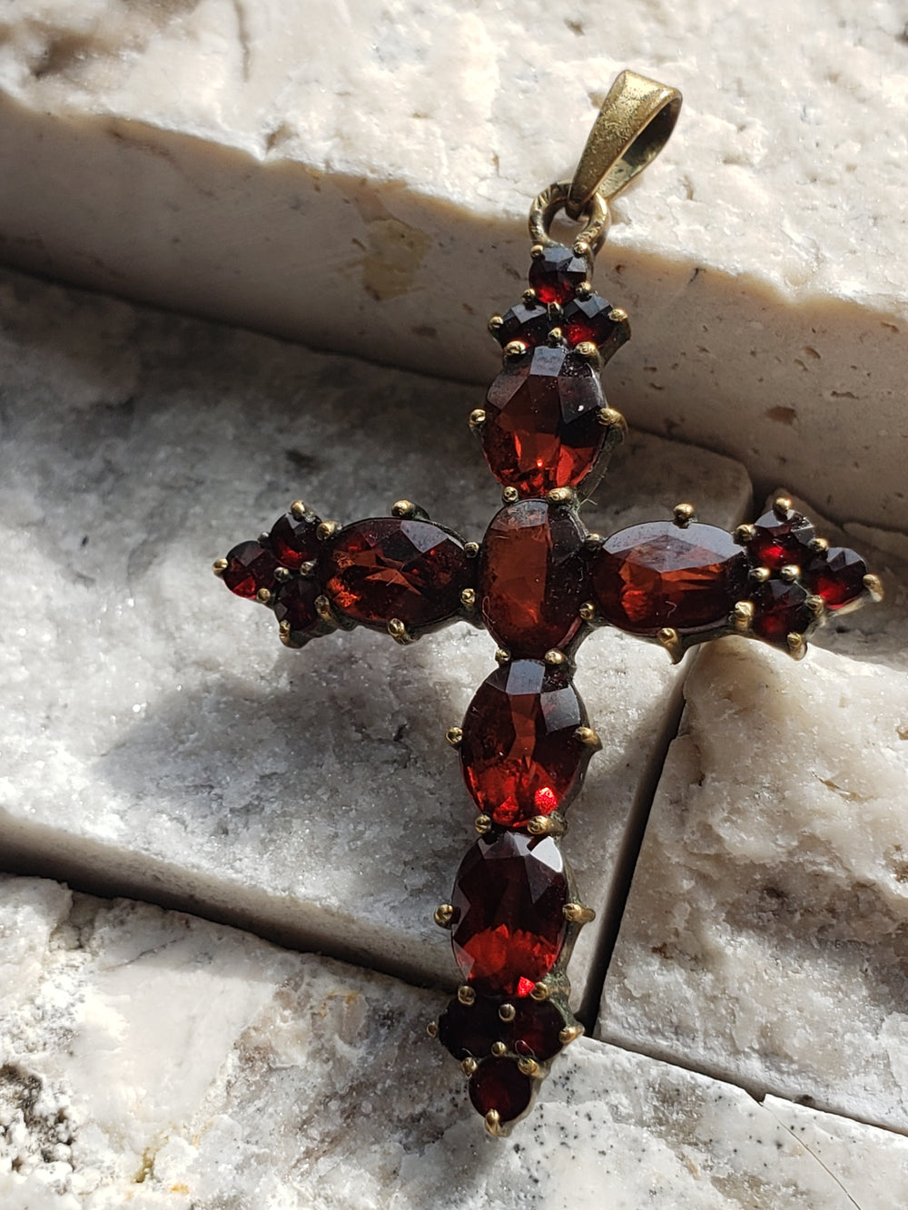 Garnet Cross Necklaces / Bohemian Garnet Cross /Vermeil Rosecut Garnet Cross