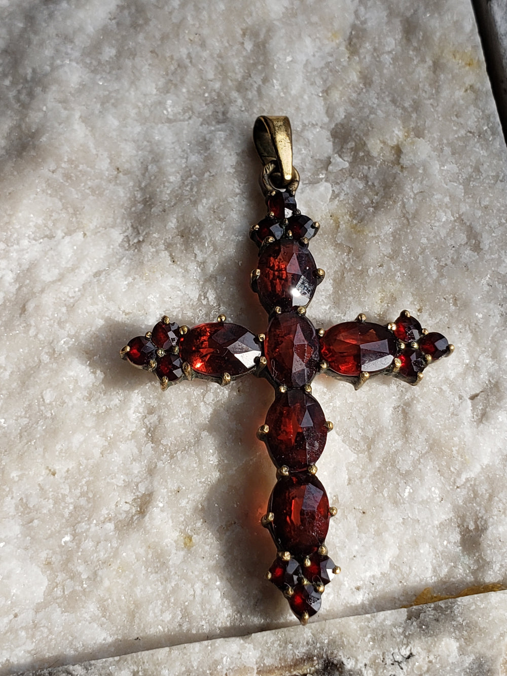 Garnet Cross Necklaces / Bohemian Garnet Cross /Vermeil Rosecut Garnet Cross