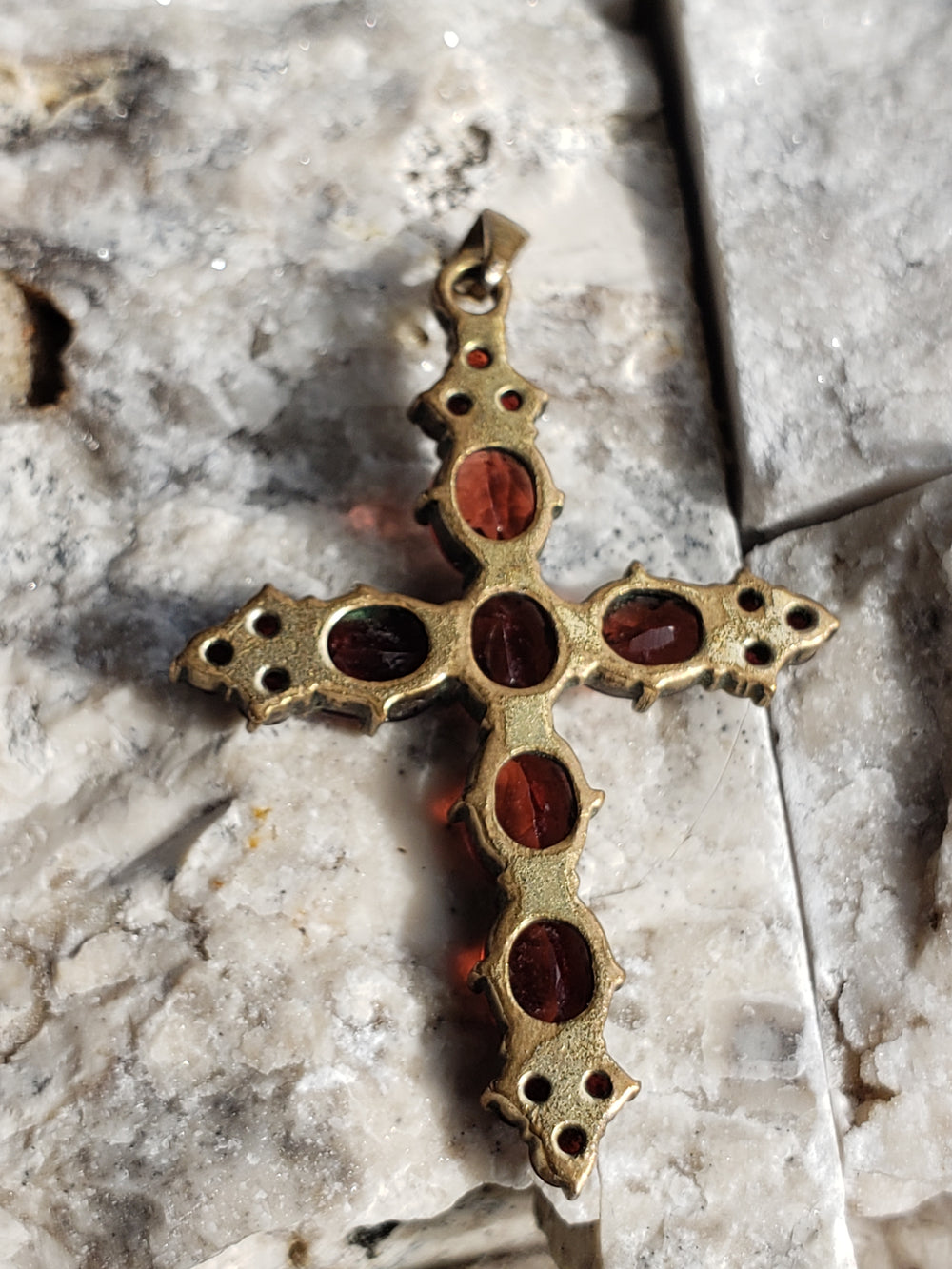 Garnet Cross Necklaces / Bohemian Garnet Cross /Vermeil Rosecut Garnet Cross