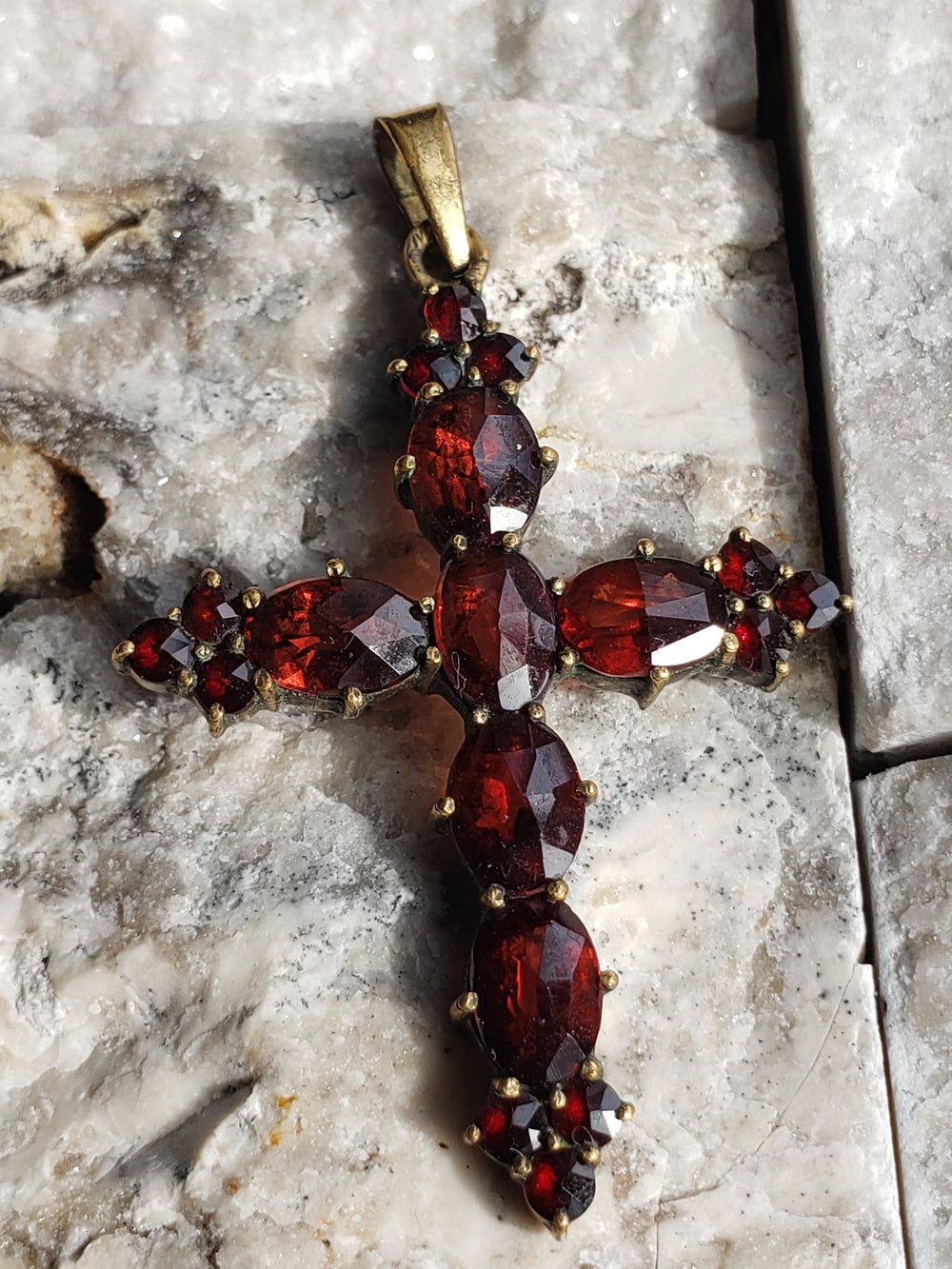 Garnet Cross Necklaces / Bohemian Garnet Cross /Vermeil Rosecut Garnet Cross