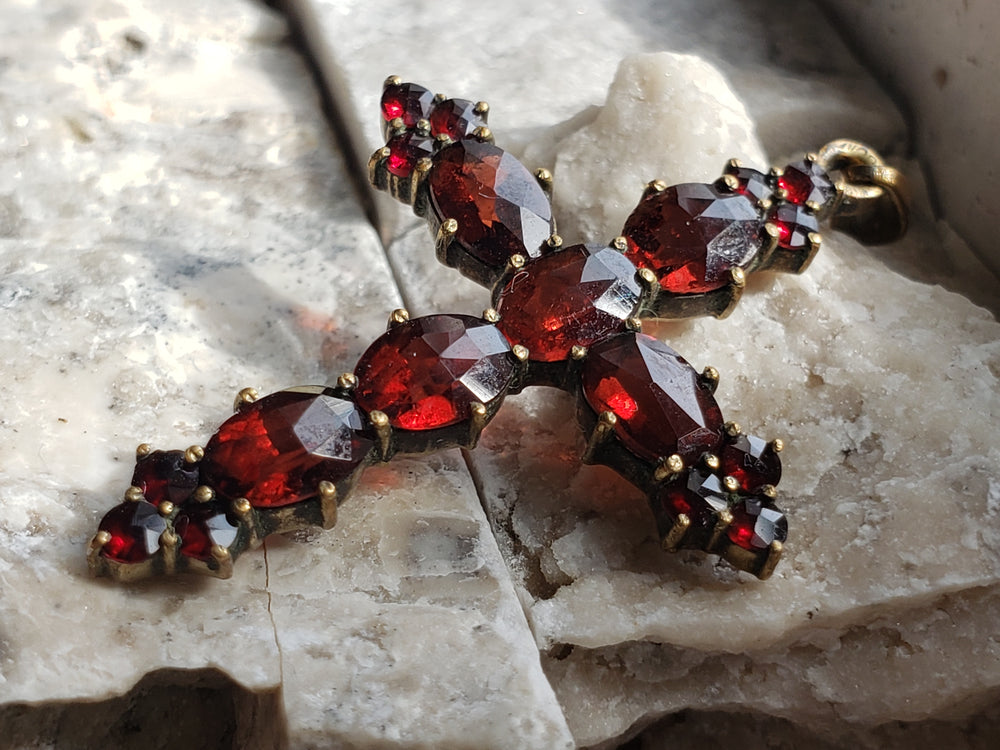 Garnet Cross Necklaces / Bohemian Garnet Cross /Vermeil Rosecut Garnet Cross