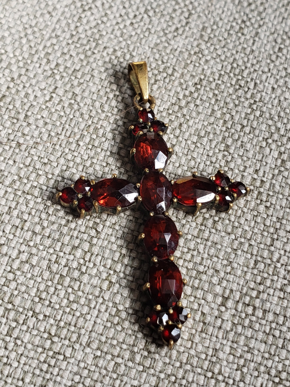 Garnet Cross Necklaces / Bohemian Garnet Cross /Vermeil Rosecut Garnet Cross