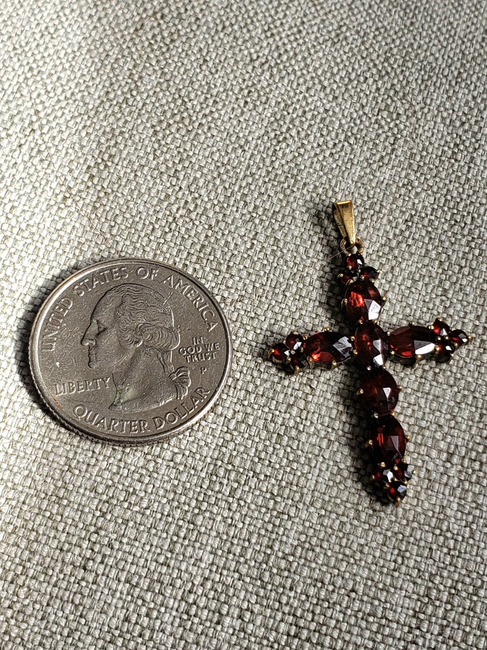 Garnet Cross Necklaces / Bohemian Garnet Cross /Vermeil Rosecut Garnet Cross