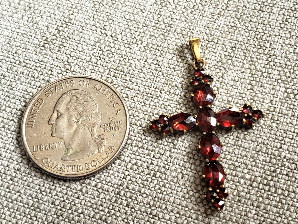 Garnet Cross Necklaces / Bohemian Garnet Cross /Vermeil Rosecut Garnet Cross
