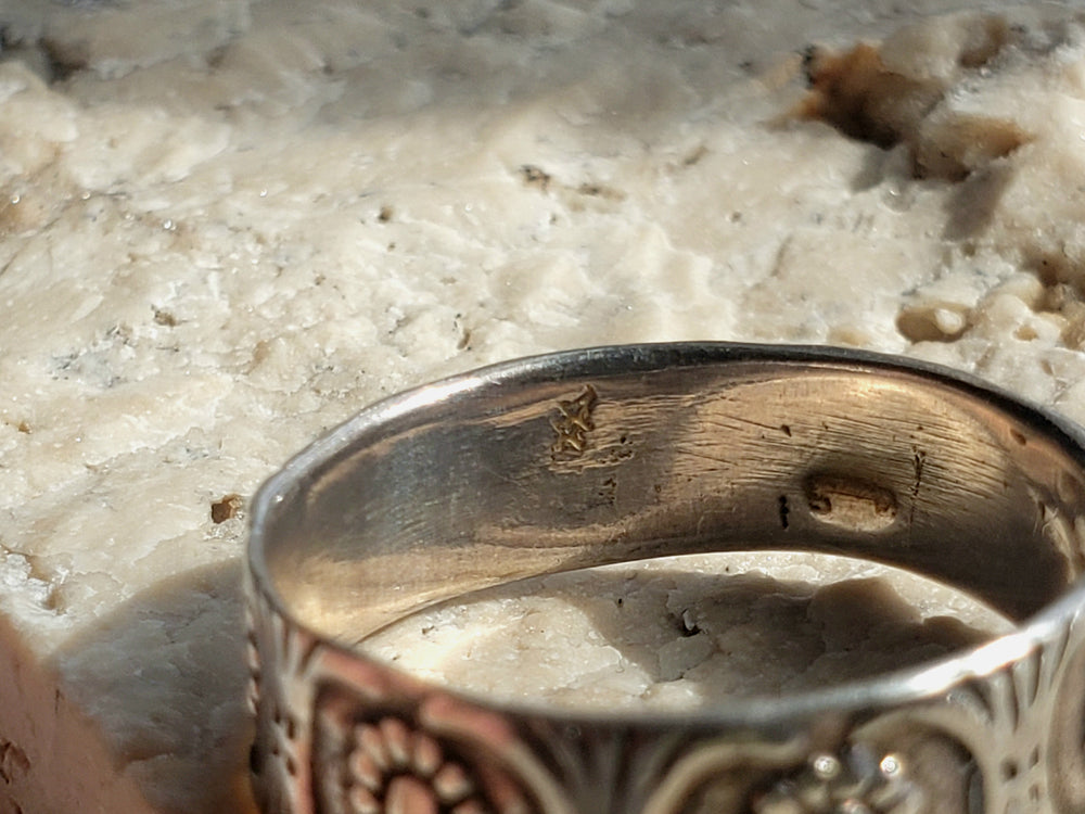 Silver patterned band / Daisy  floral band / Silver Wide Band