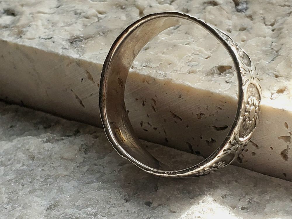 Silver patterned band / Daisy  floral band / Silver Wide Band