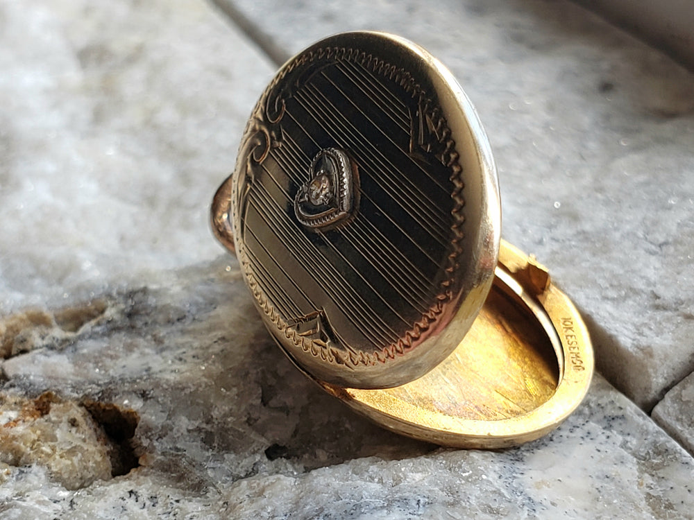 Diamond Locket / Gold Locket / Two Tone Gold Diamond Pendant / Art Deco Locket