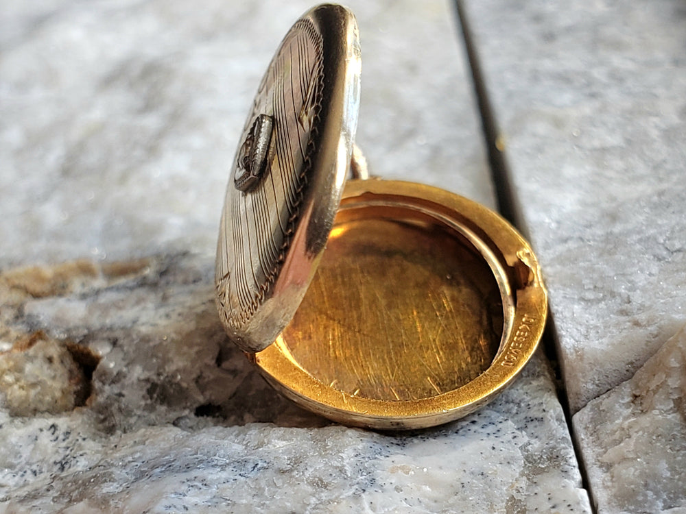 Diamond Locket / Gold Locket / Two Tone Gold Diamond Pendant / Art Deco Locket