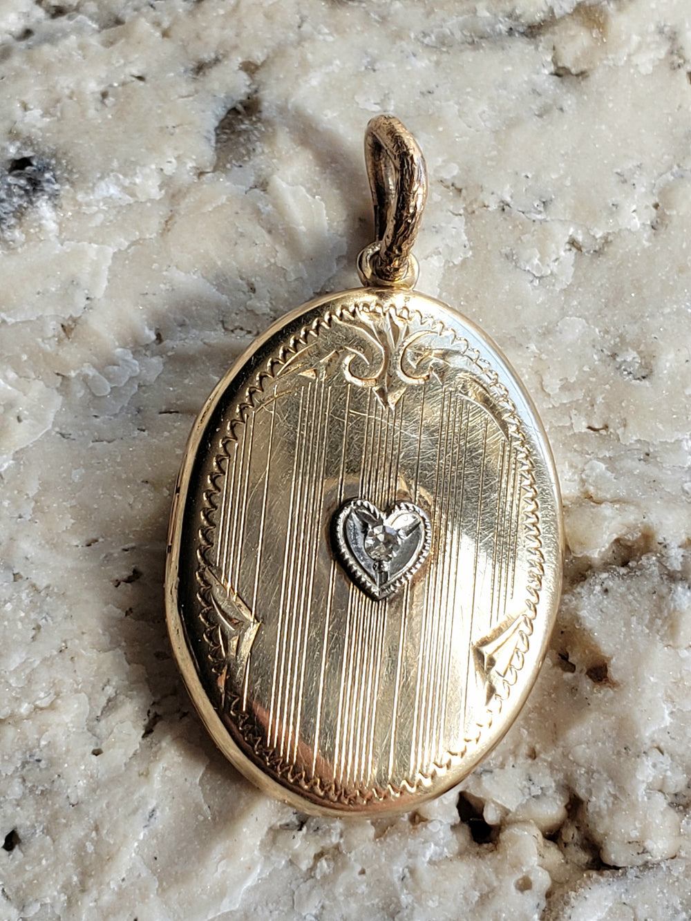 Diamond Locket / Gold Locket / Two Tone Gold Diamond Pendant / Art Deco Locket