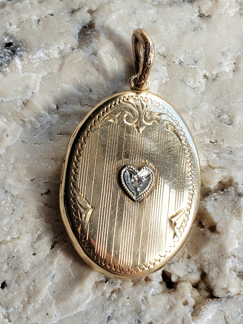 Diamond Locket / Gold Locket / Two Tone Gold Diamond Pendant / Art Deco Locket