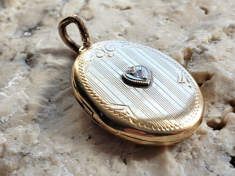Diamond Locket / Gold Locket / Two Tone Gold Diamond Pendant / Art Deco Locket