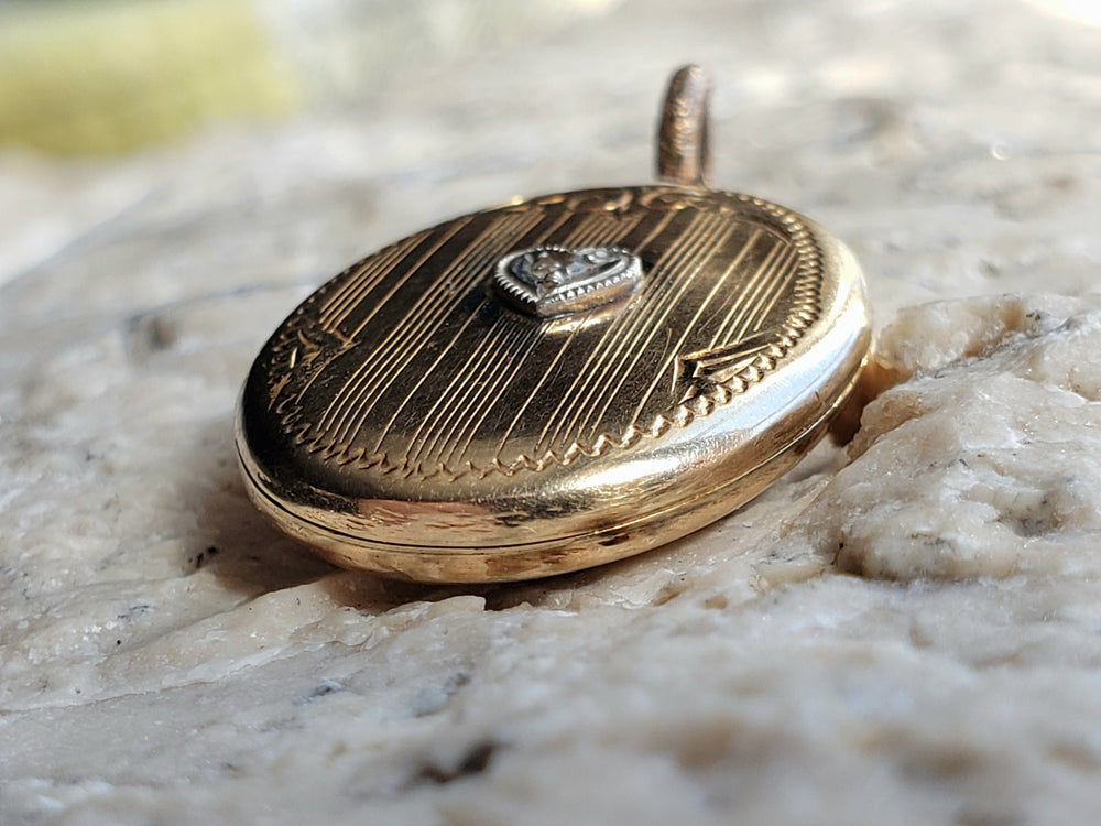 Diamond Locket / Gold Locket / Two Tone Gold Diamond Pendant / Art Deco Locket