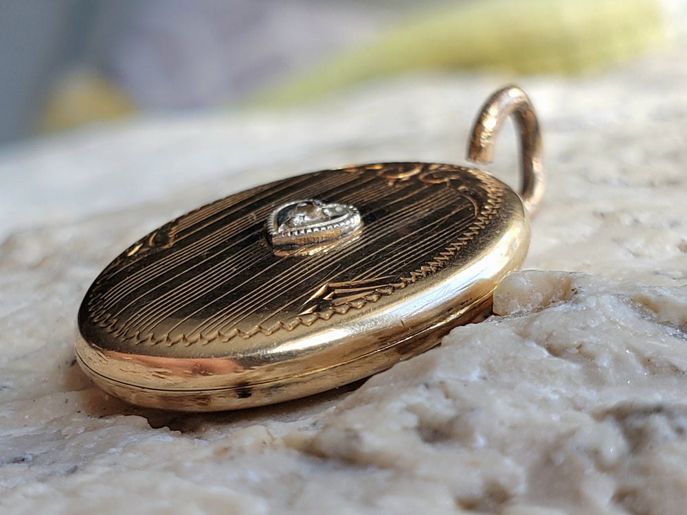Diamond Locket / Gold Locket / Two Tone Gold Diamond Pendant / Art Deco Locket