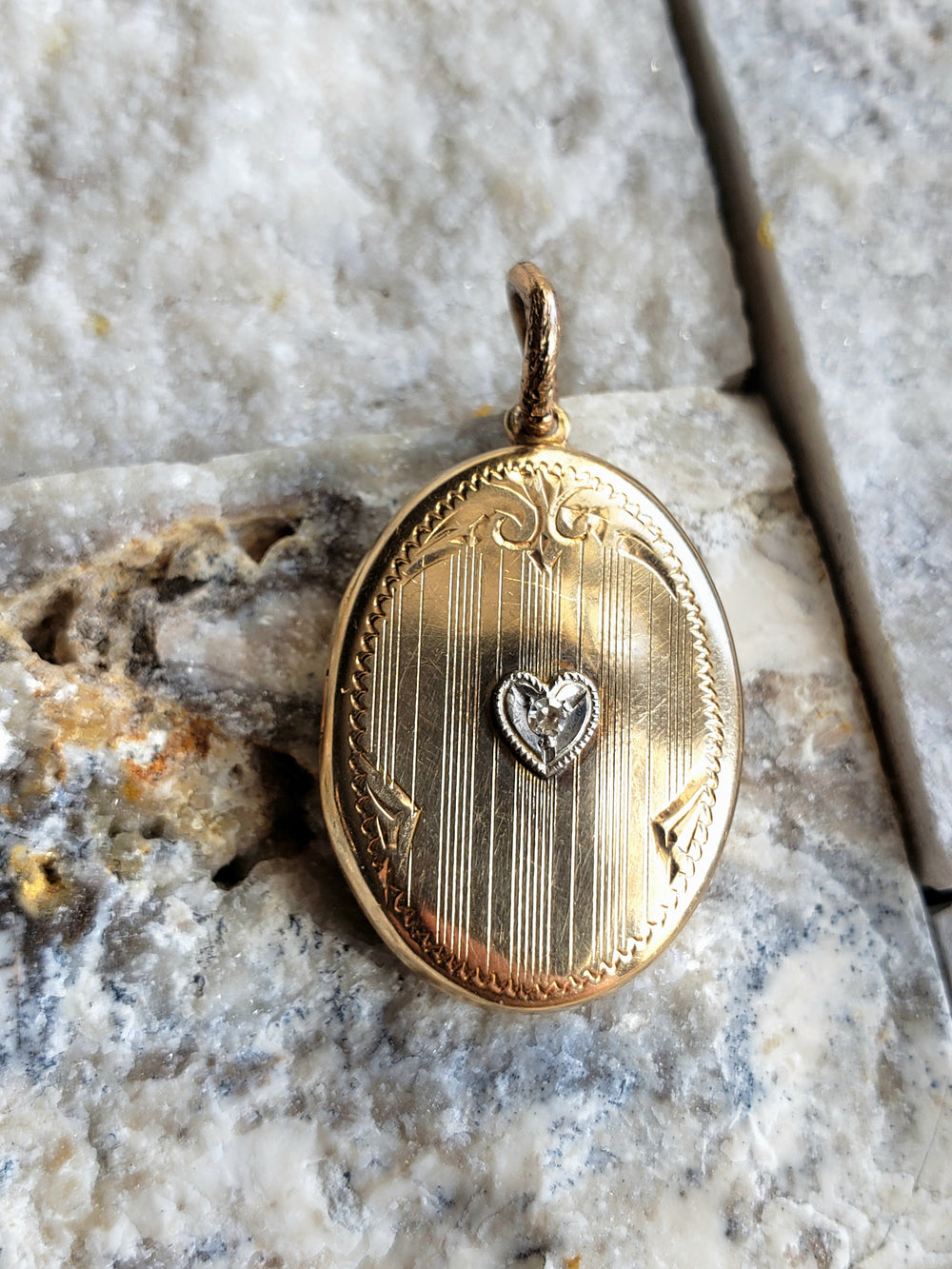 Diamond Locket / Gold Locket / Two Tone Gold Diamond Pendant / Art Deco Locket