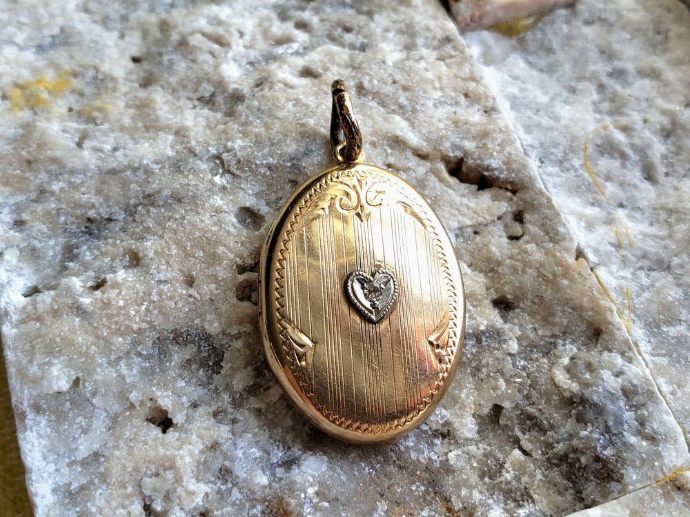 Diamond Locket / Gold Locket / Two Tone Gold Diamond Pendant / Art Deco Locket