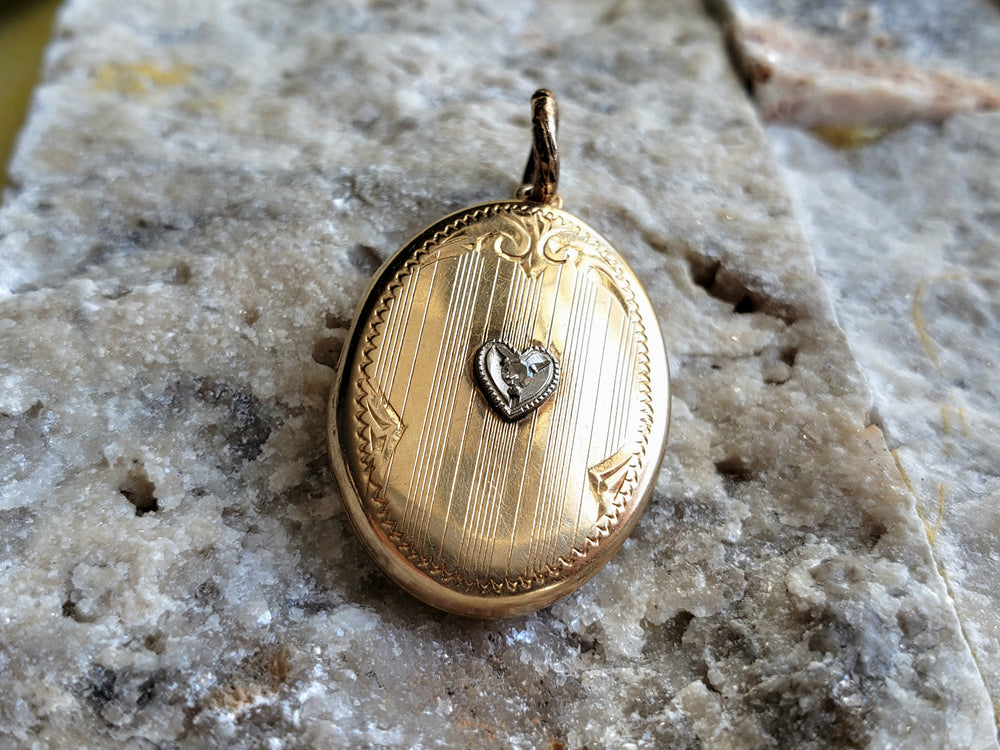 Diamond Locket / Gold Locket / Two Tone Gold Diamond Pendant / Art Deco Locket