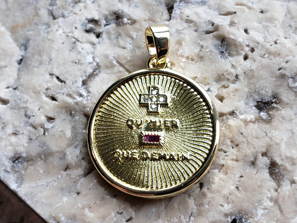 Smaller Augis Medal / + qu'hier - que demain Pendant / French Love Medal