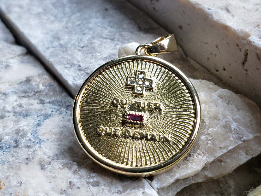 Smaller Augis Medal / + qu'hier - que demain Pendant / French Love Medal