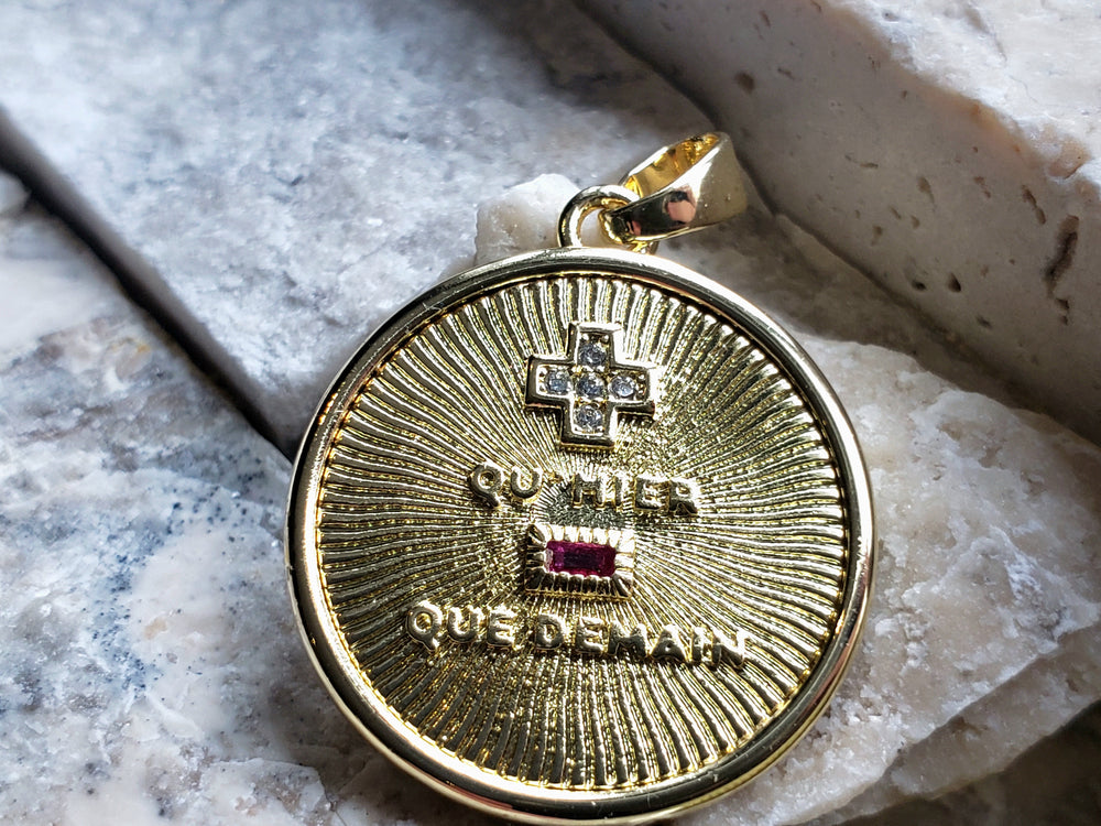 Smaller Augis Medal / + qu'hier - que demain Pendant / French Love Medal