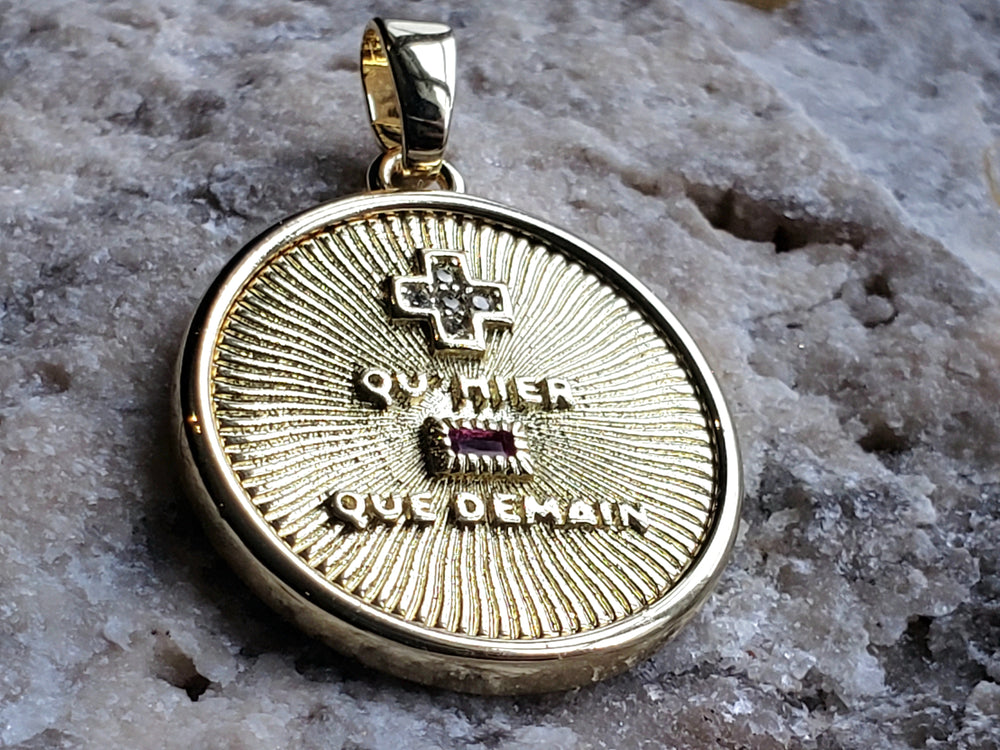 Smaller Augis Medal / + qu'hier - que demain Pendant / French Love Medal