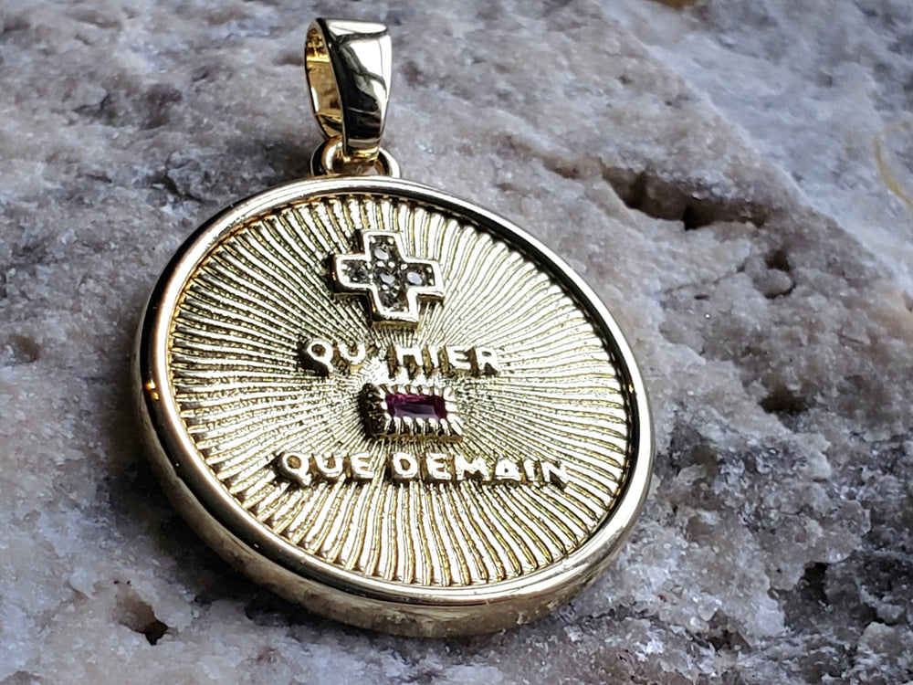 Smaller Augis Medal / + qu'hier - que demain Pendant / French Love Medal