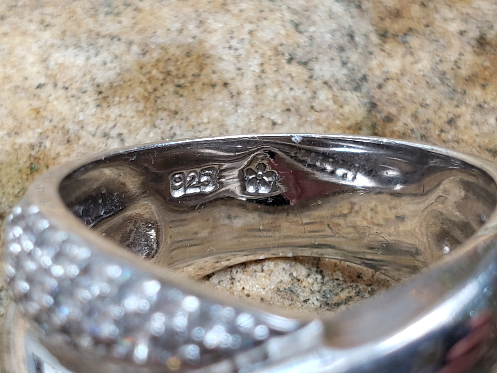 Modern Multi-Band Crossover Ring - Sterling Silver and Cubic Zirconia Shimmering Pave Stones