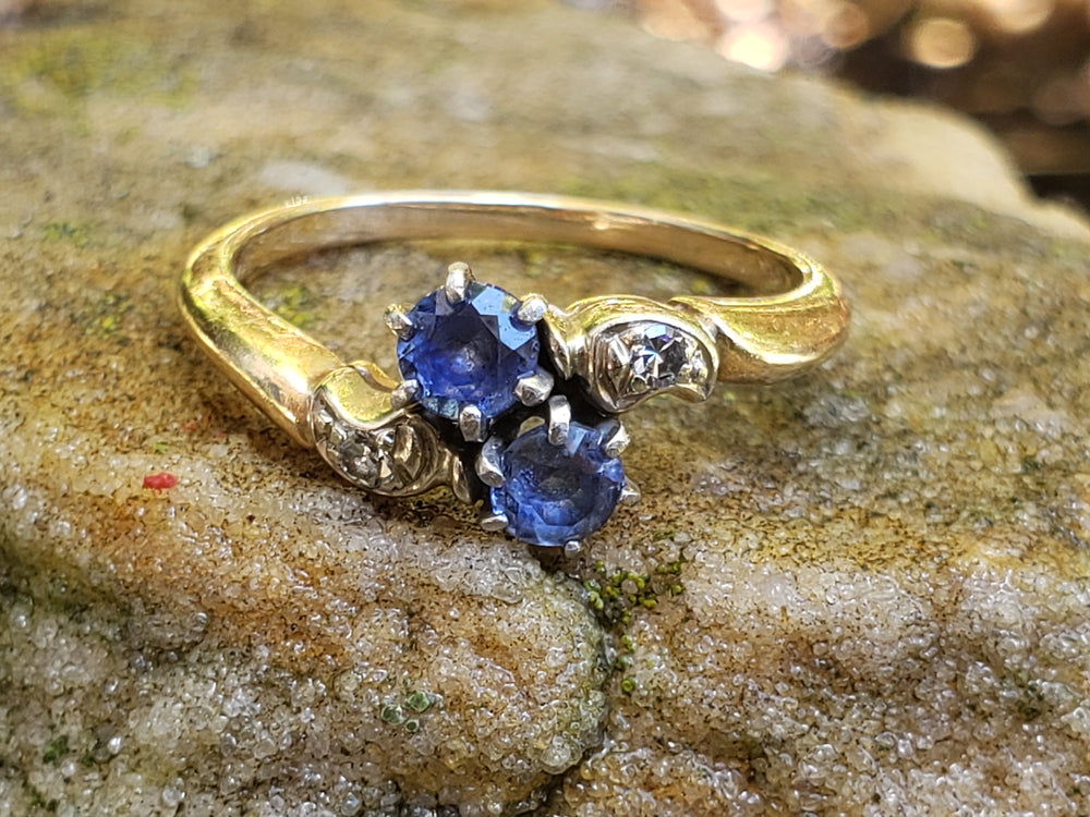 Antique Victorian Ring / Diamond and Garnet and Glass Victorian Ring / Toi et Moi Antique Ring