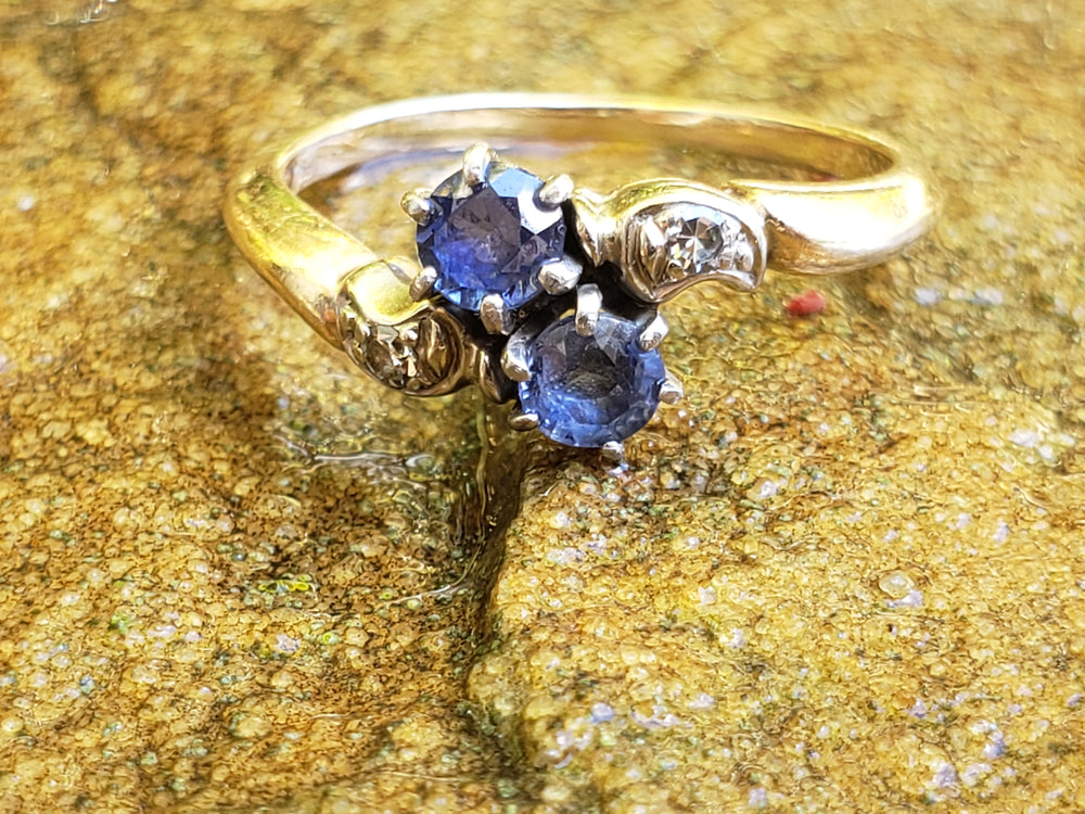 Antique Victorian Ring / Diamond and Garnet and Glass Victorian Ring / Toi et Moi Antique Ring