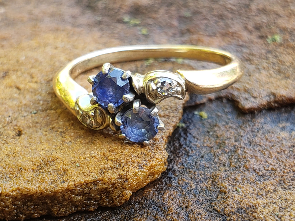 Antique Victorian Ring / Diamond and Garnet and Glass Victorian Ring / Toi et Moi Antique Ring
