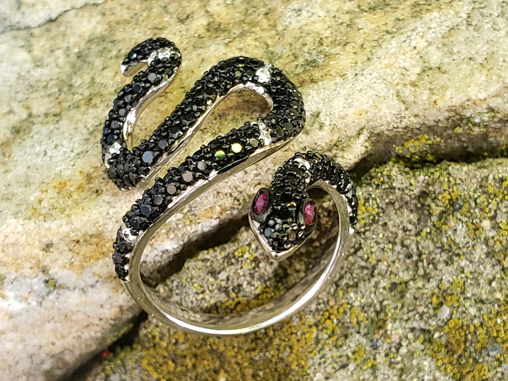 Black Cubic Zirconia Snake Ring